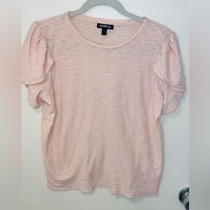 Express Women ladies Short Sleeve Crew Neck top shirt lt pink ruffle sleeve sz M